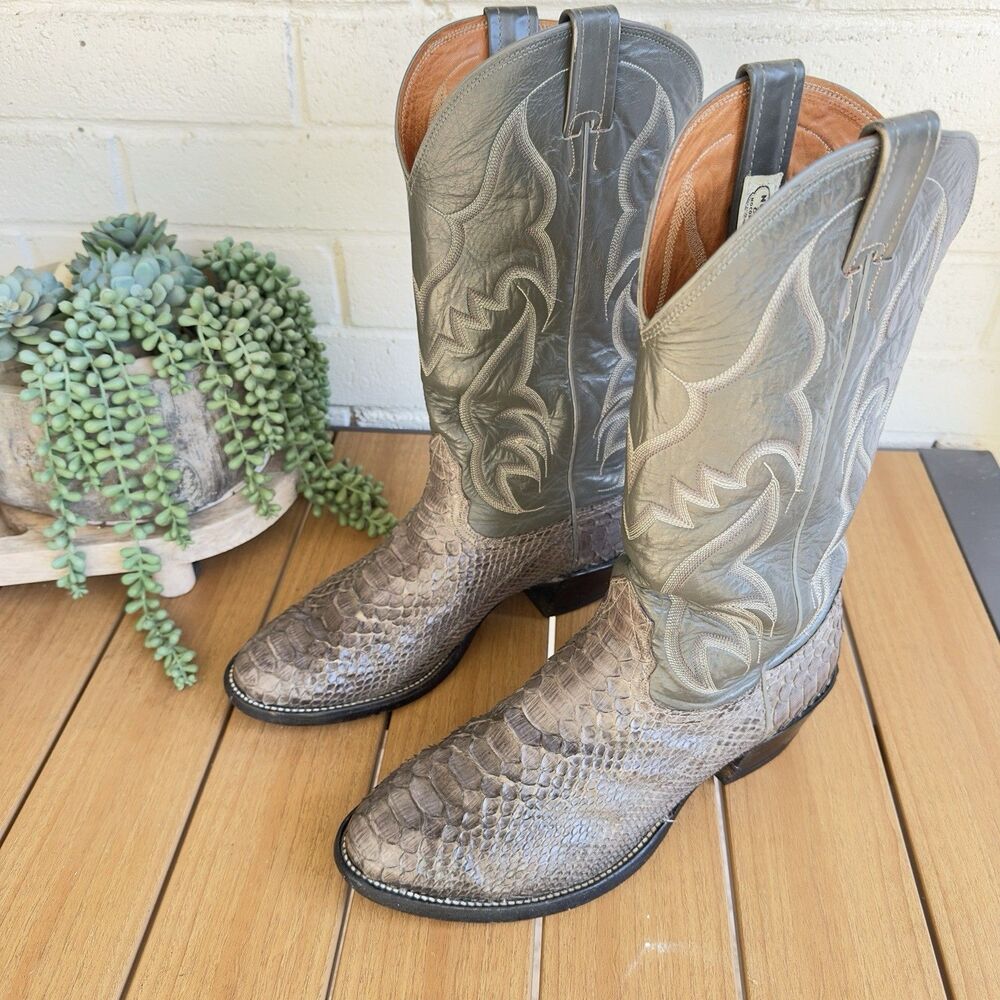 VTG Nocona Exotic Snakeskin Python Cowboy Boots Grey Leather USA Men’s 10.5C?
